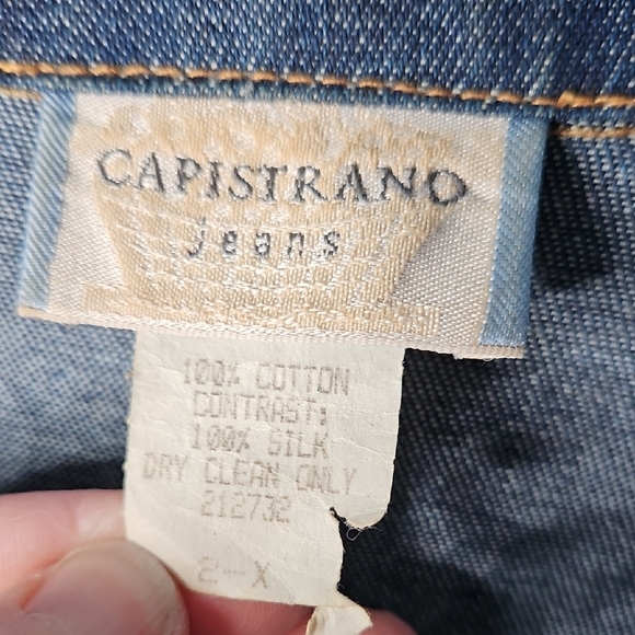 Capistrano Denim Jacket with Gold and Floral Silk Accents 2X - Picture 3 of 10